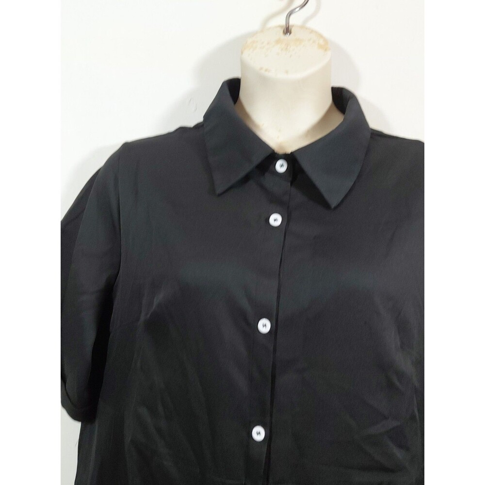 Yx Women's Black 1/2 Button Down Short Sleeve Wide Leg Jumpsuit 2XL - Picture 2 of 9